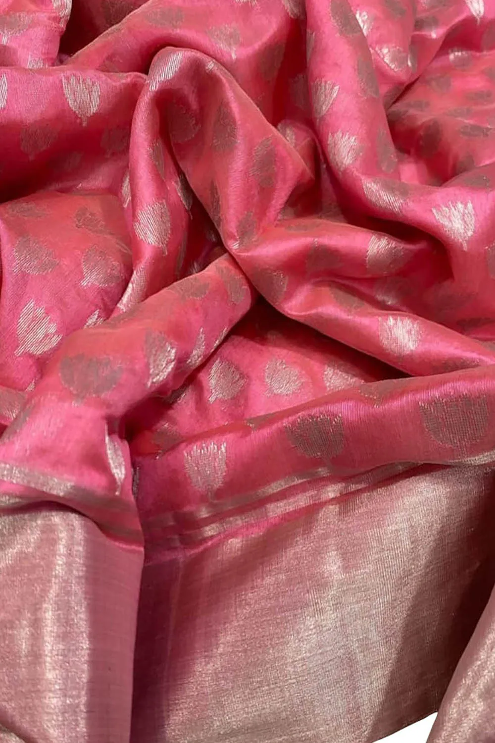 Beautiful Pink Chanderi Silk Saree - Handloom Perfection