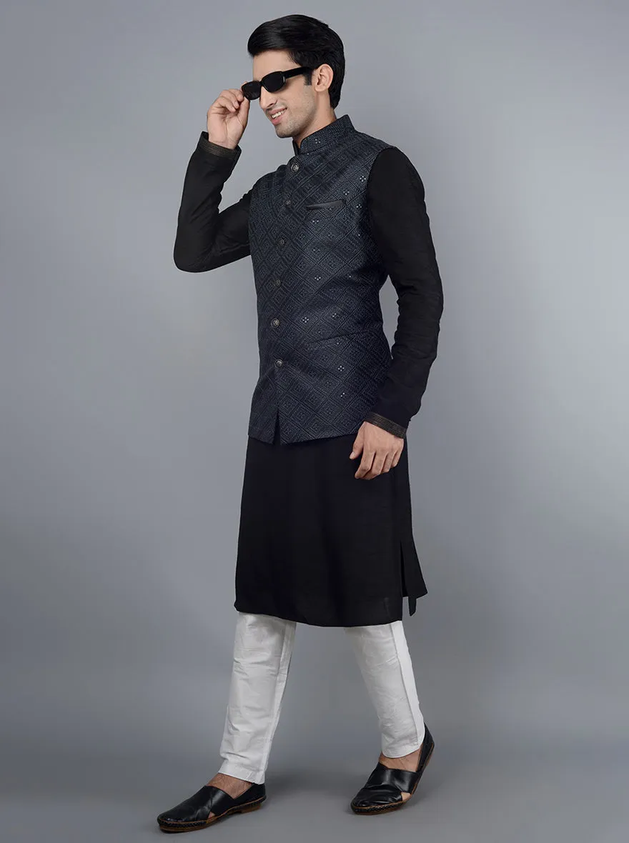 Black & Grey Bandhgala Jacket | TULA