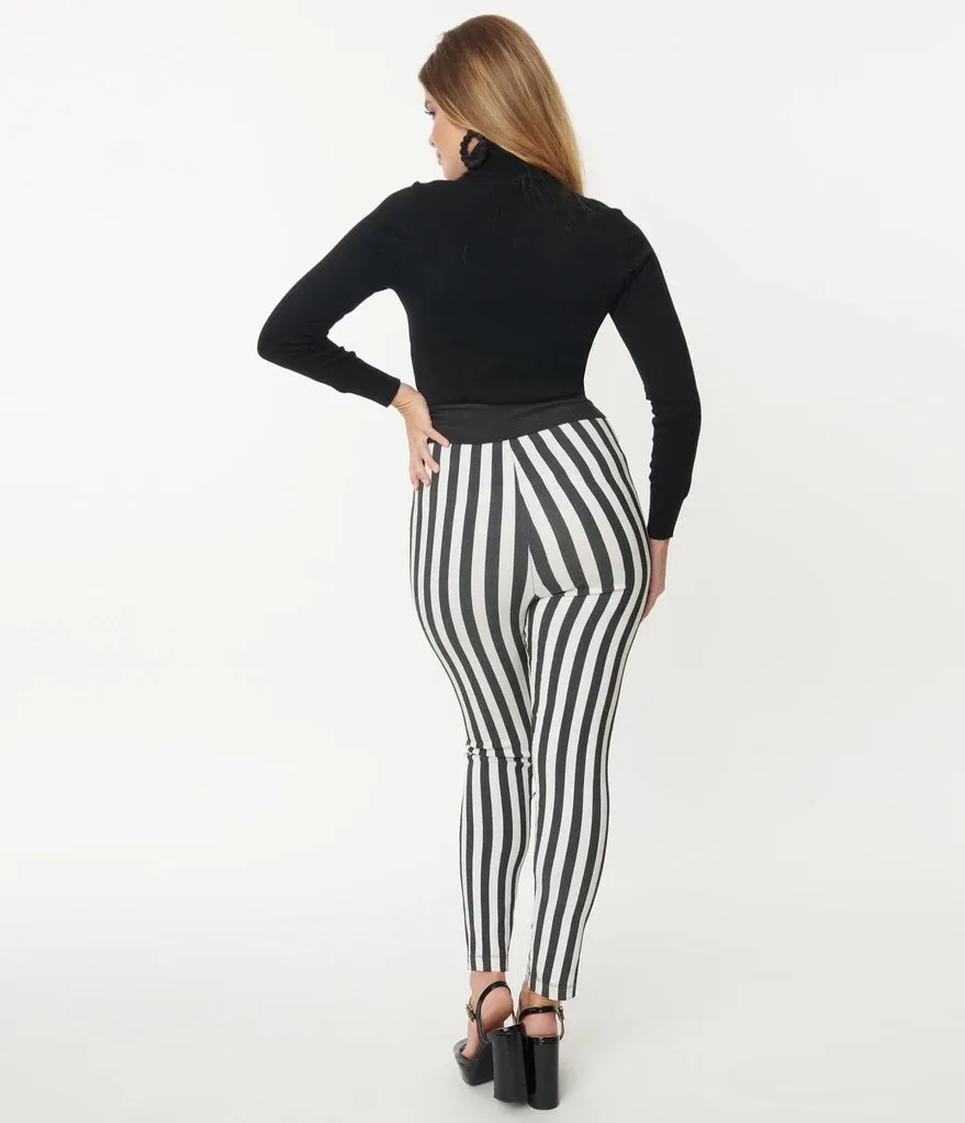 Black and White Stripe Rizzo Cigarette Pants