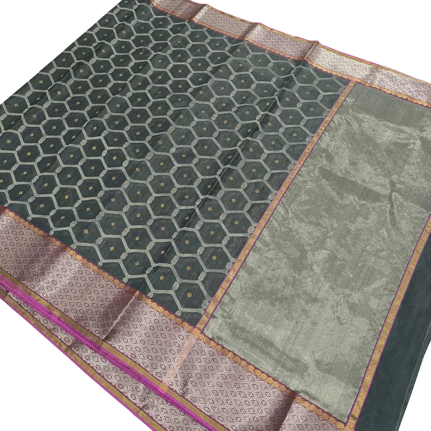 Black Chanderi Handloom Pure Silk Saree