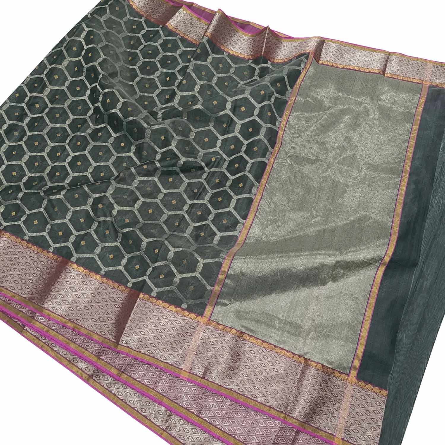 Black Chanderi Handloom Pure Silk Saree