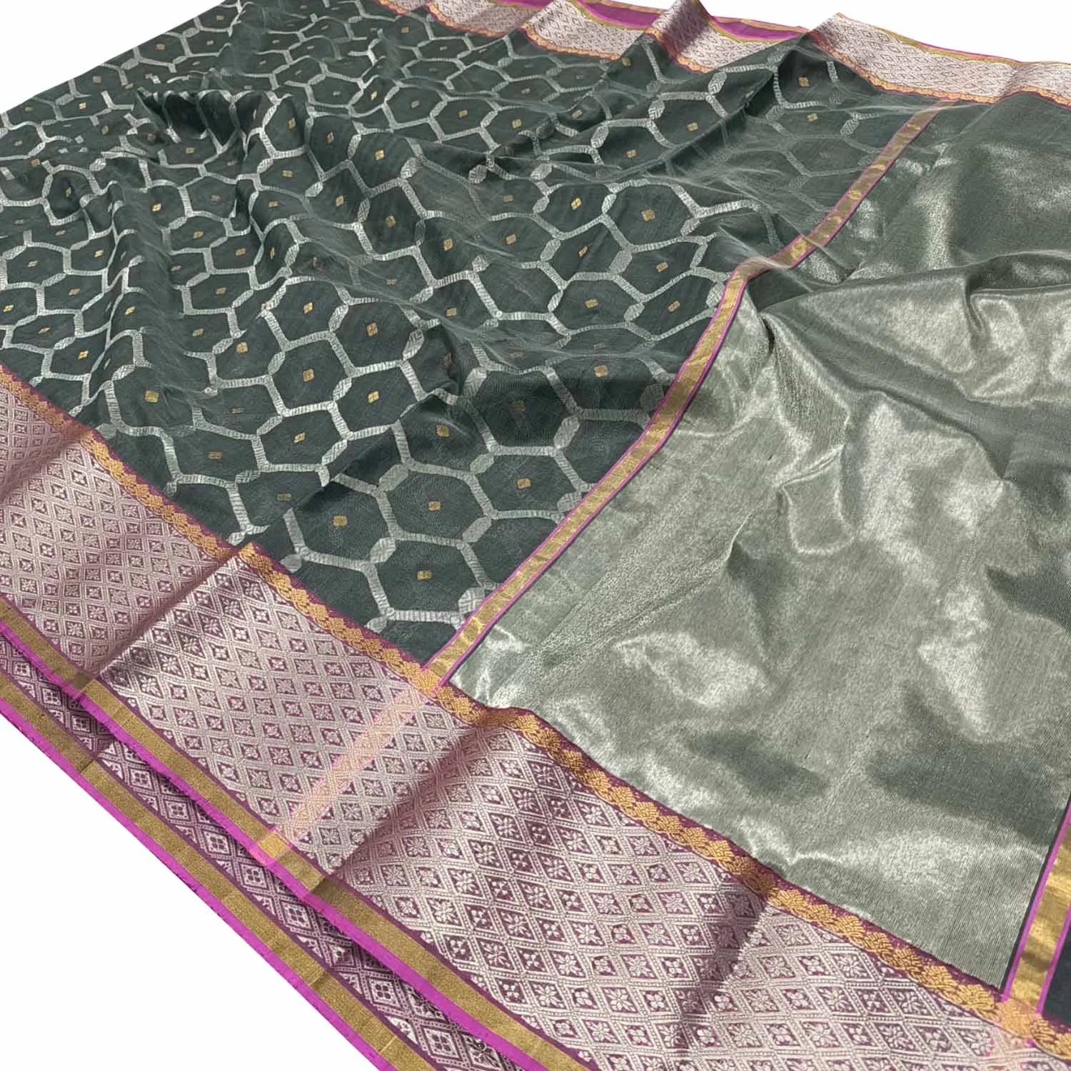 Black Chanderi Handloom Pure Silk Saree