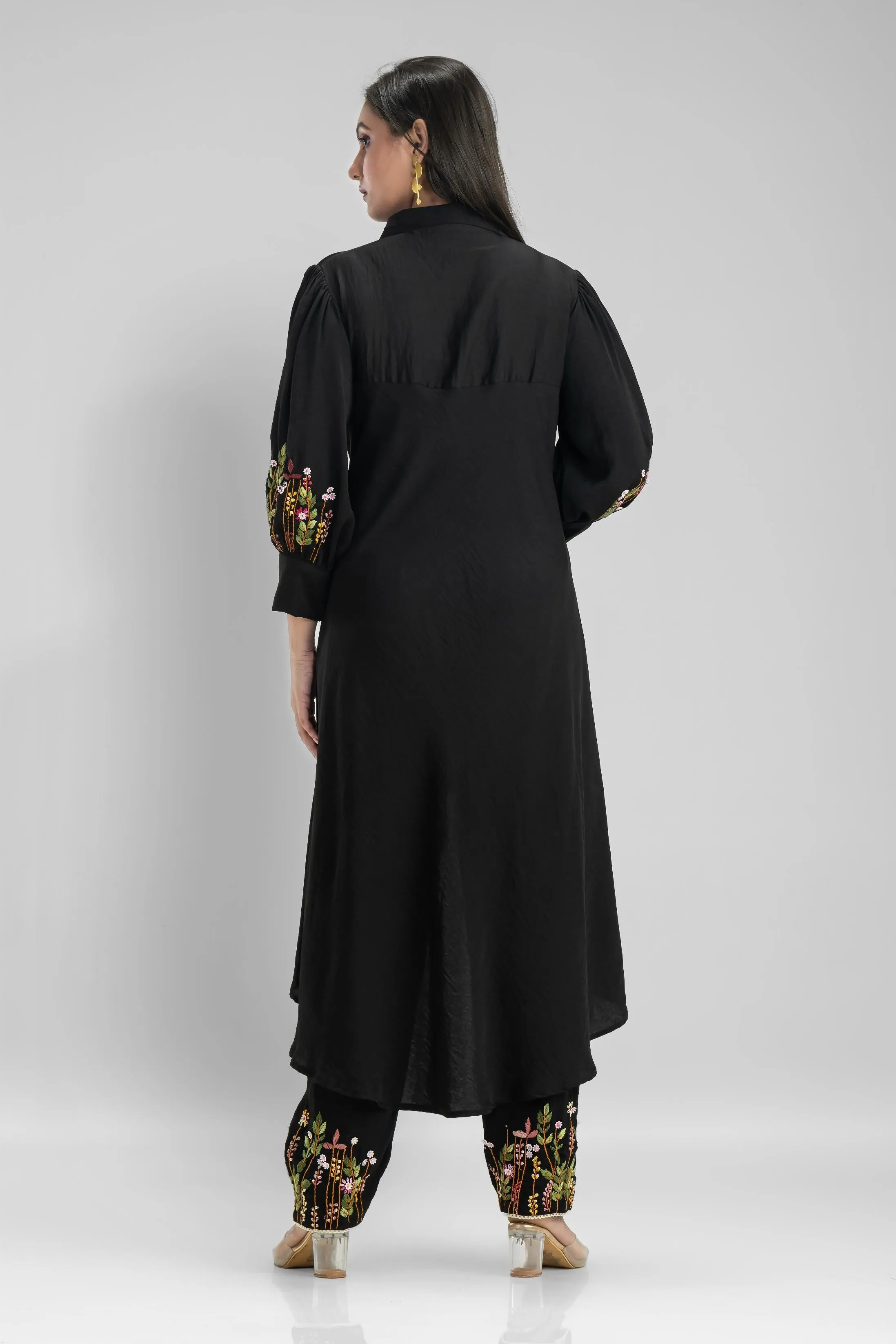 Black Embroidered German Silk Co-Ord Set