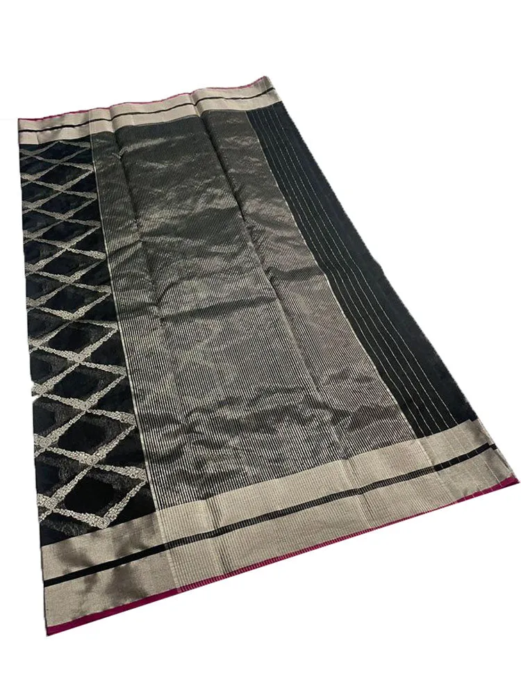 Black Handloom Chanderi Pure Silk Saree