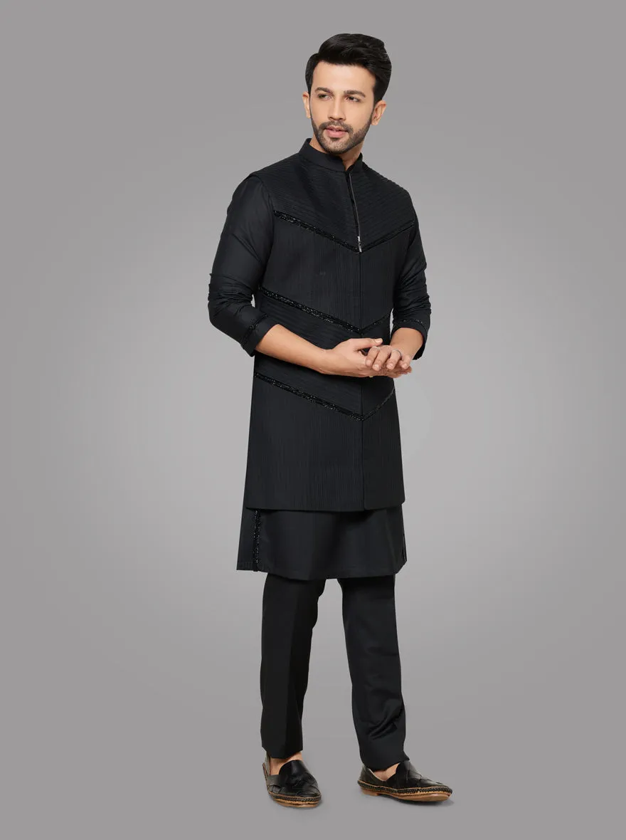 Black Kurta Pajama with Koti | TULA