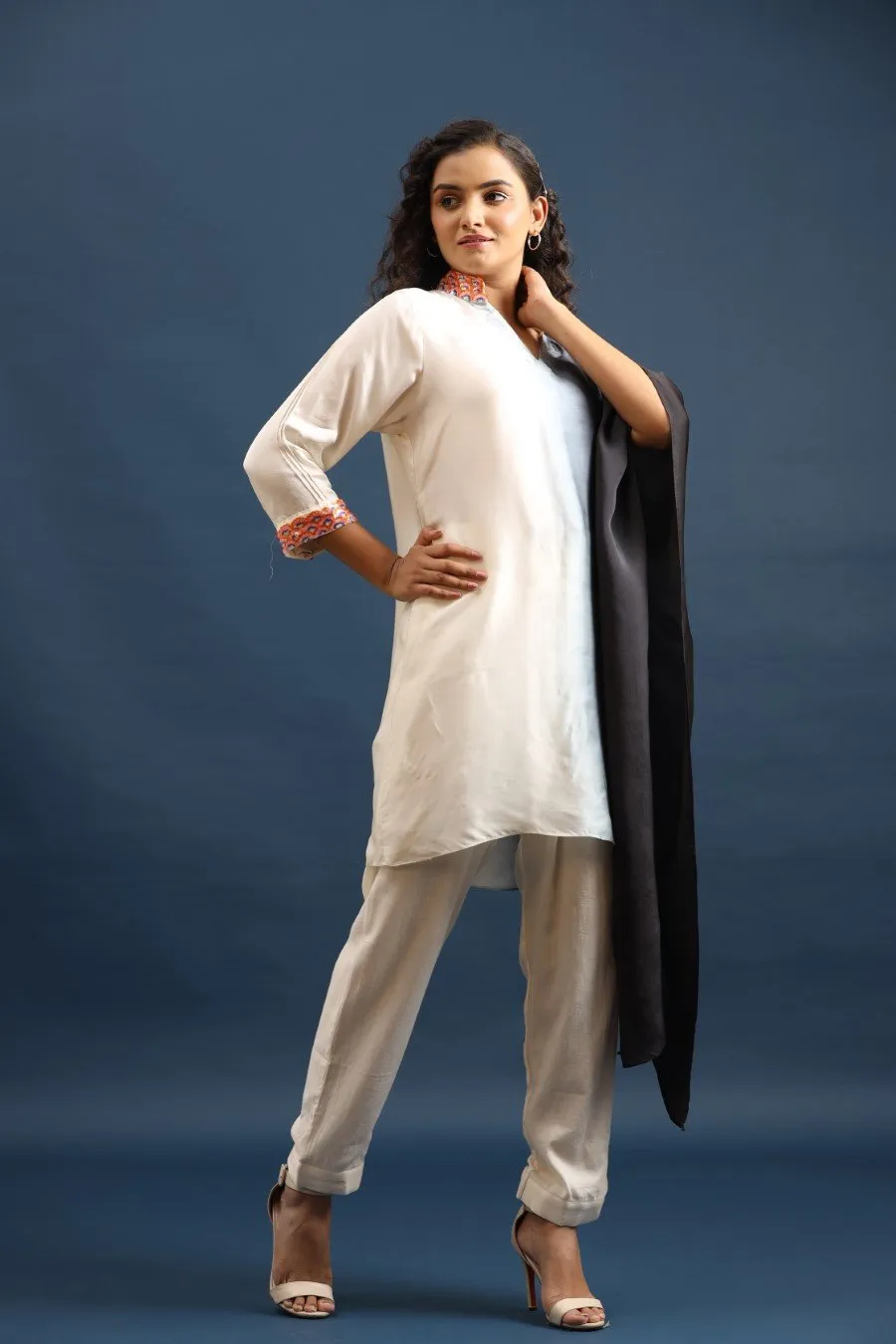 Black Ombre Satin Silk Kaftan with Pants