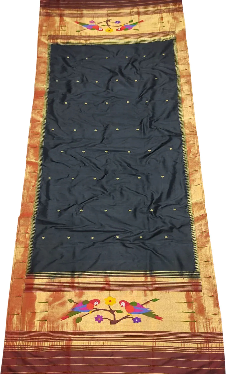 Black Paithani Handloom Pure Silk Muniya Border Dupatta