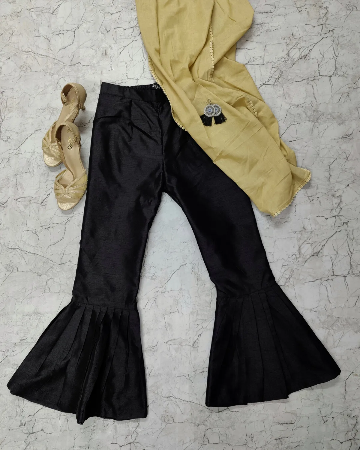 Black Pleated Silk Pants