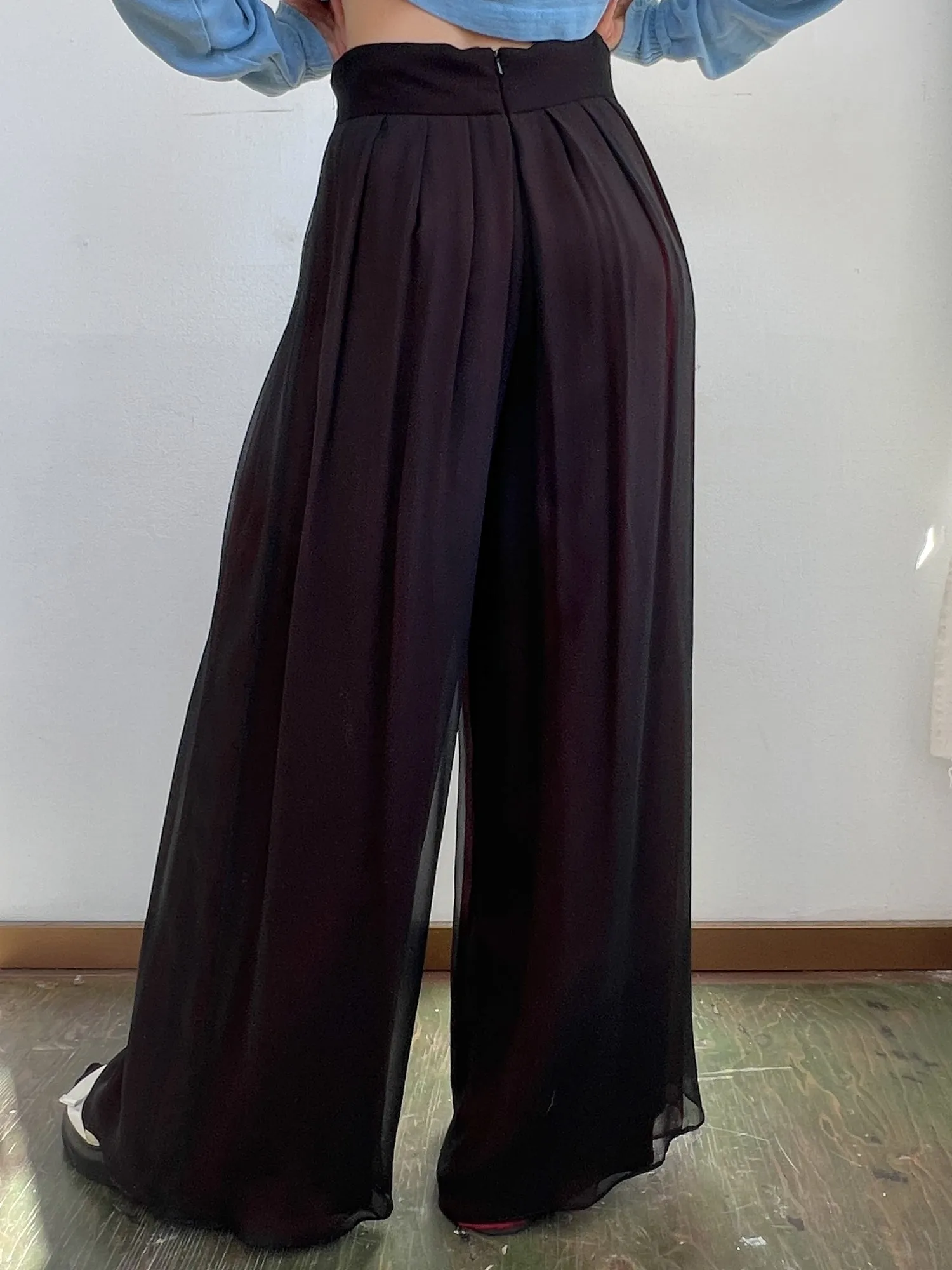 Black Silk Wide Leg Pants (M)