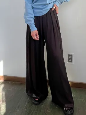 Black Silk Wide Leg Pants (M)