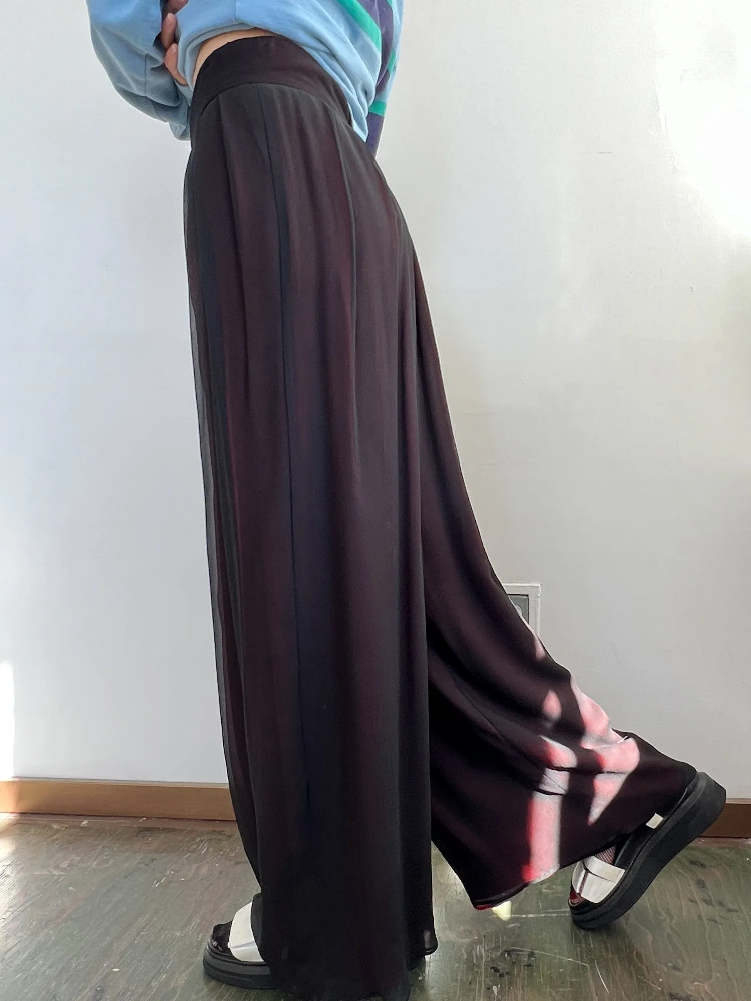 Black Silk Wide Leg Pants (M)