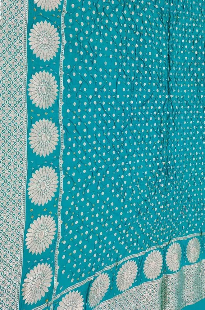 Blue Banarasi Bandhani Pure Moonga Silk Dupatta