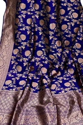 Luxurious Blue Banarasi Handloom Katan Silk Dupatta - Pure and Elegant Ethnic Accessory