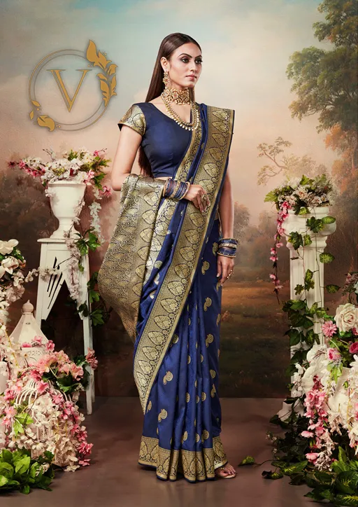 Blue Banarasi Jacquard Saree