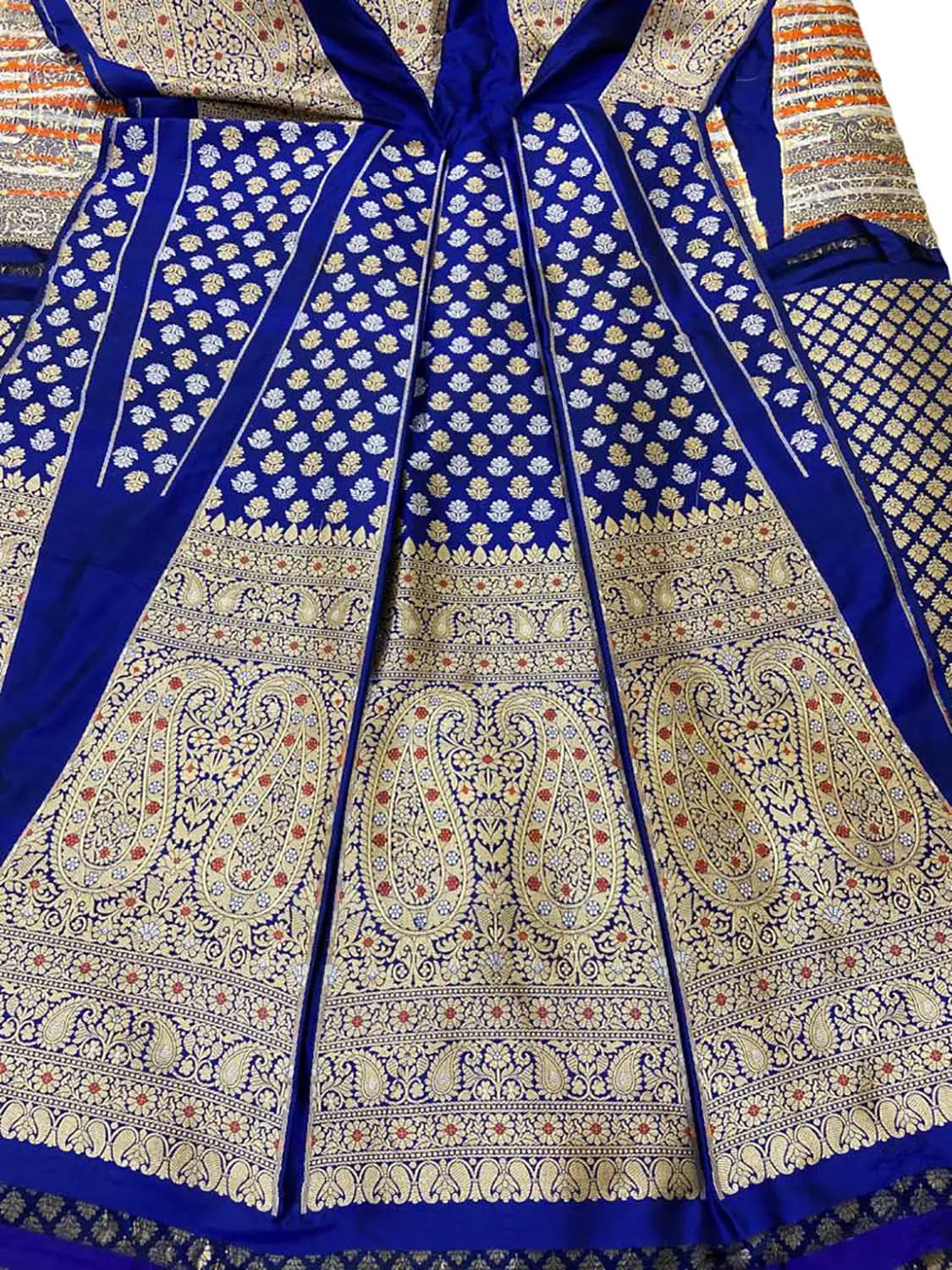 Blue Banarasi Pure Katan Silk Unstitched Lehenga Set