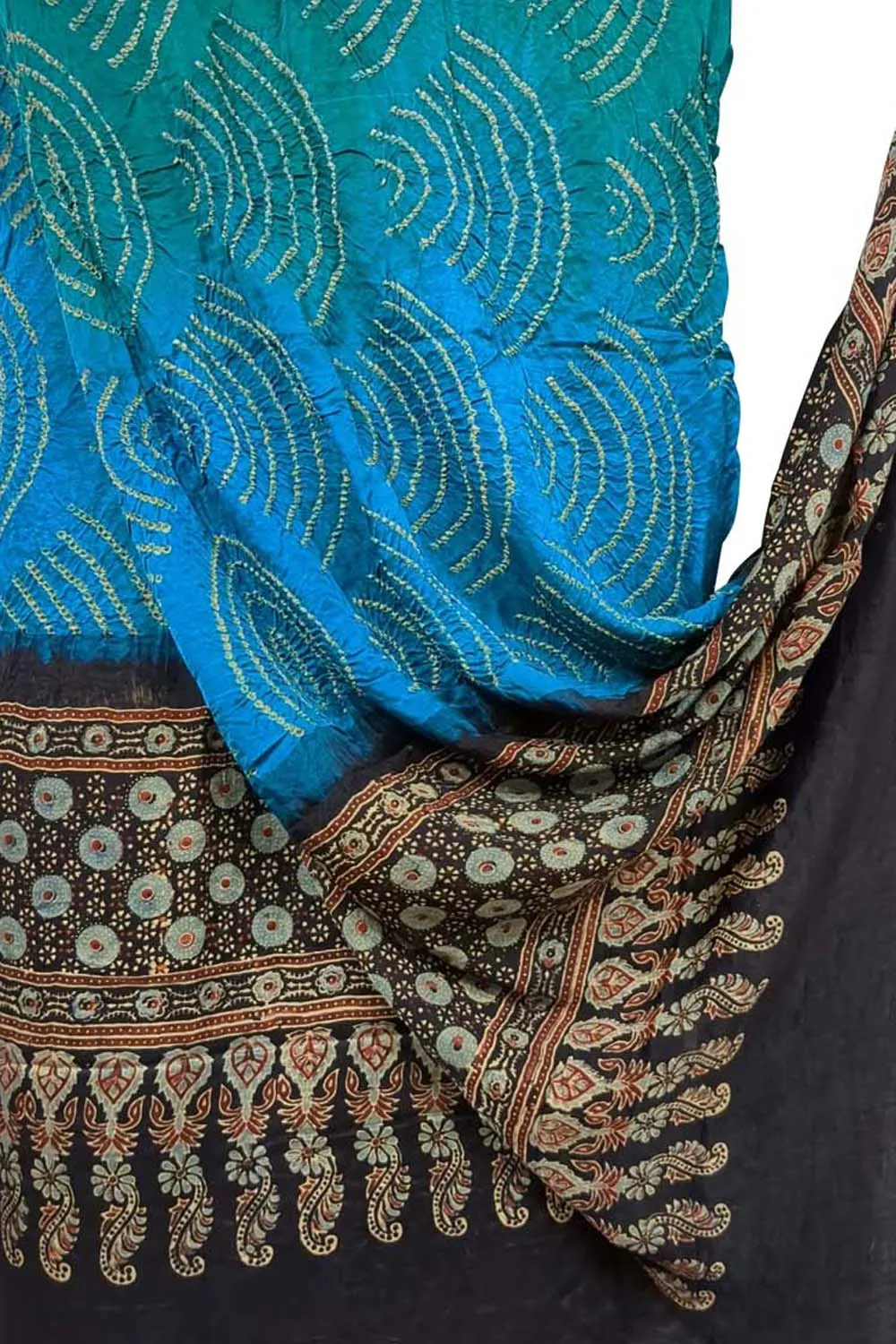 Blue Bandhani Ajrakh Pure Gajji Silk Dupatta