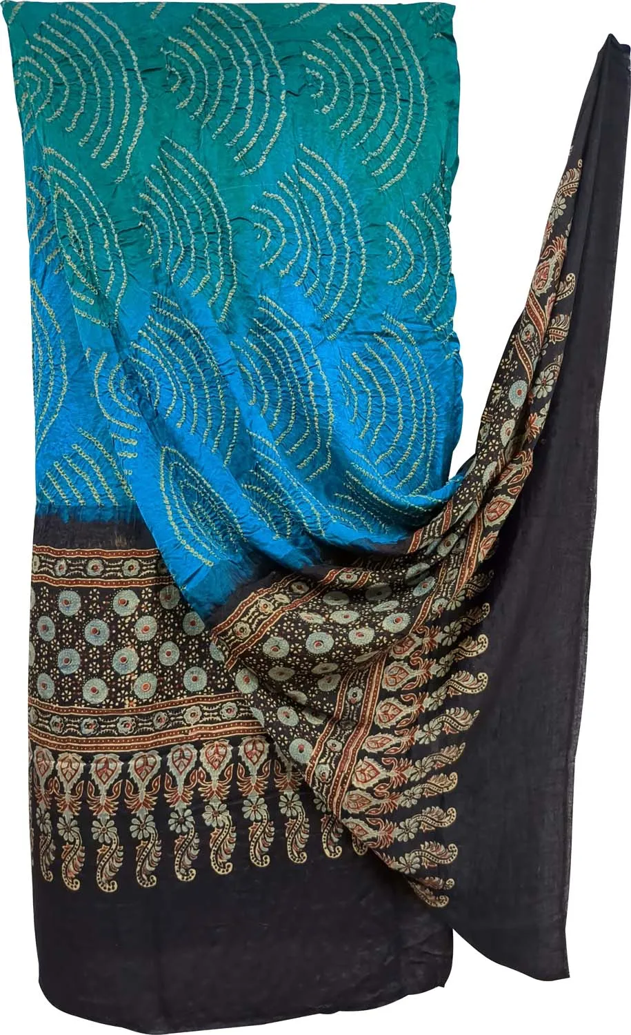 Blue Bandhani Ajrakh Pure Gajji Silk Dupatta