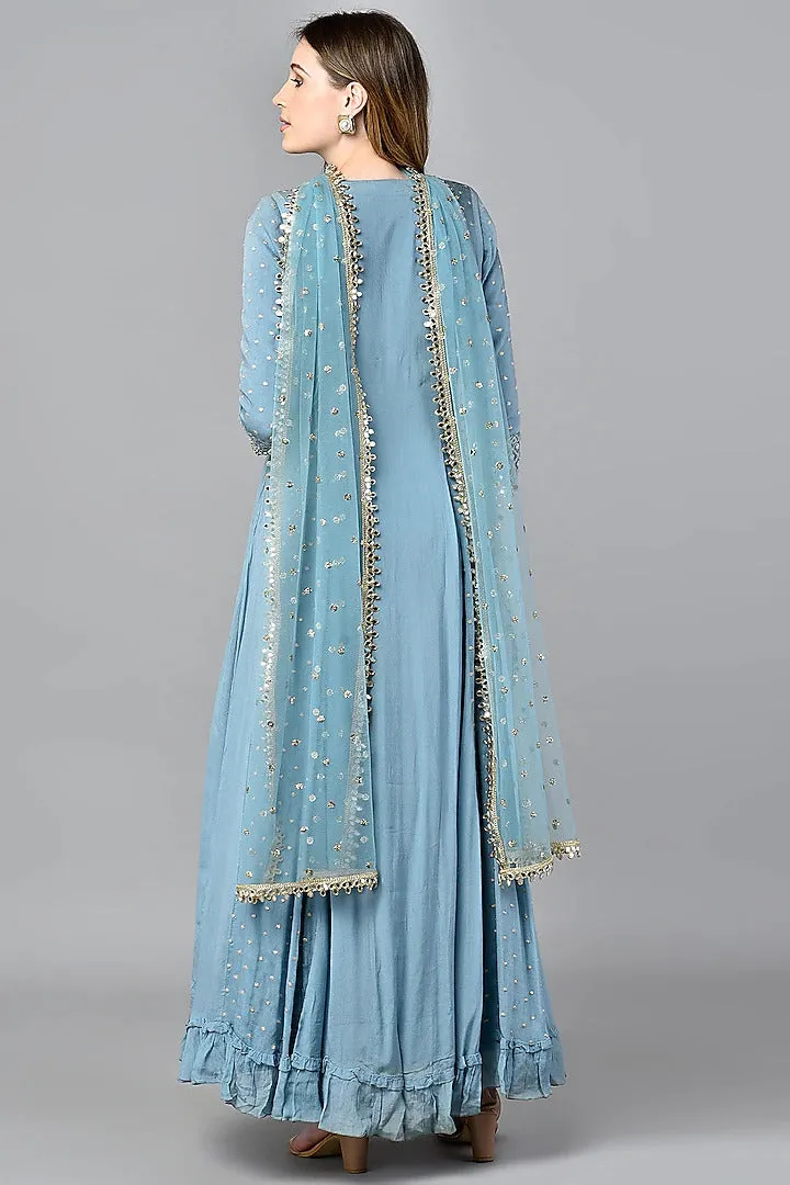 Blue Chikankari Anarkali Set