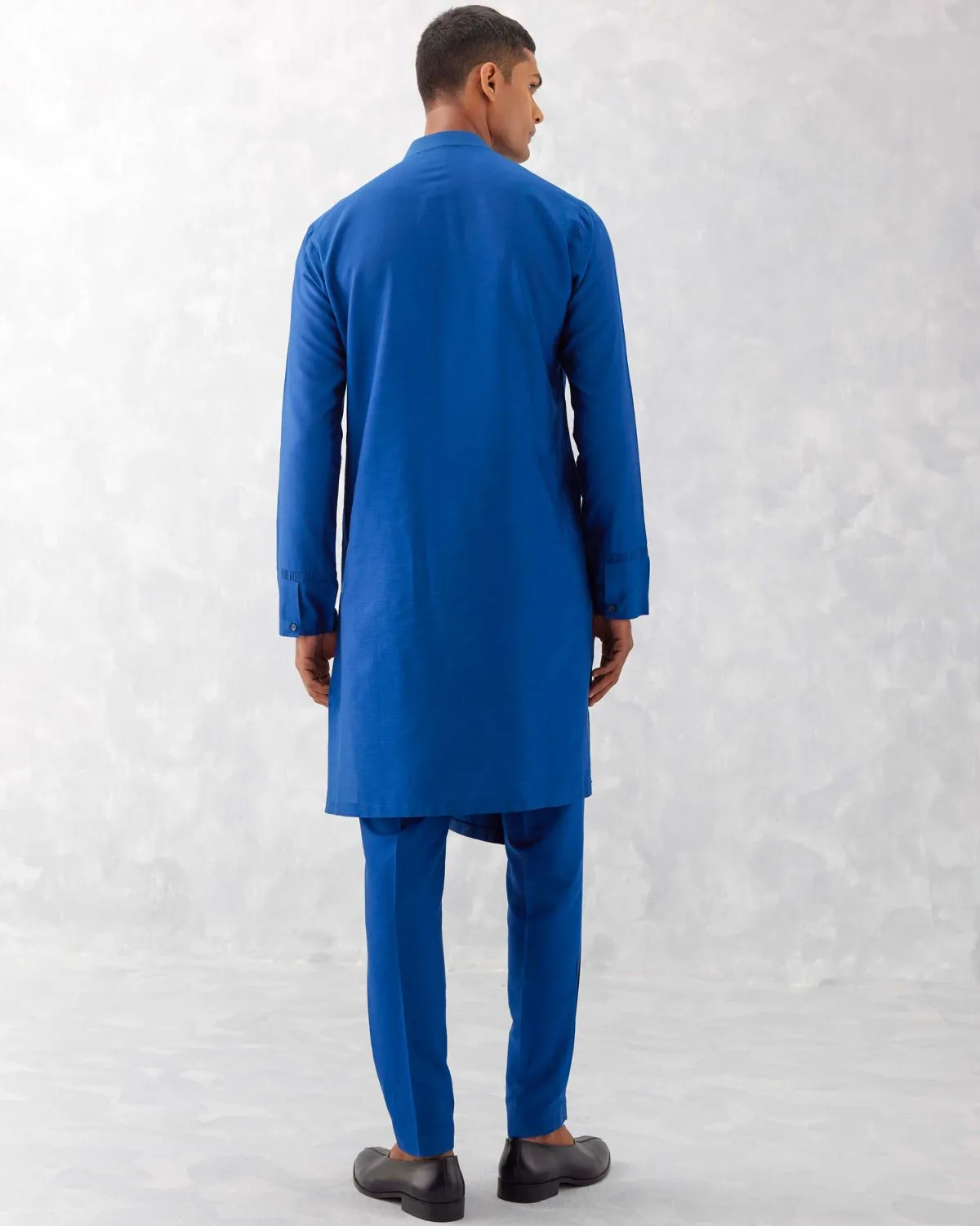 Blue Cotton Silk Blend Pin Tucks Kurta Set