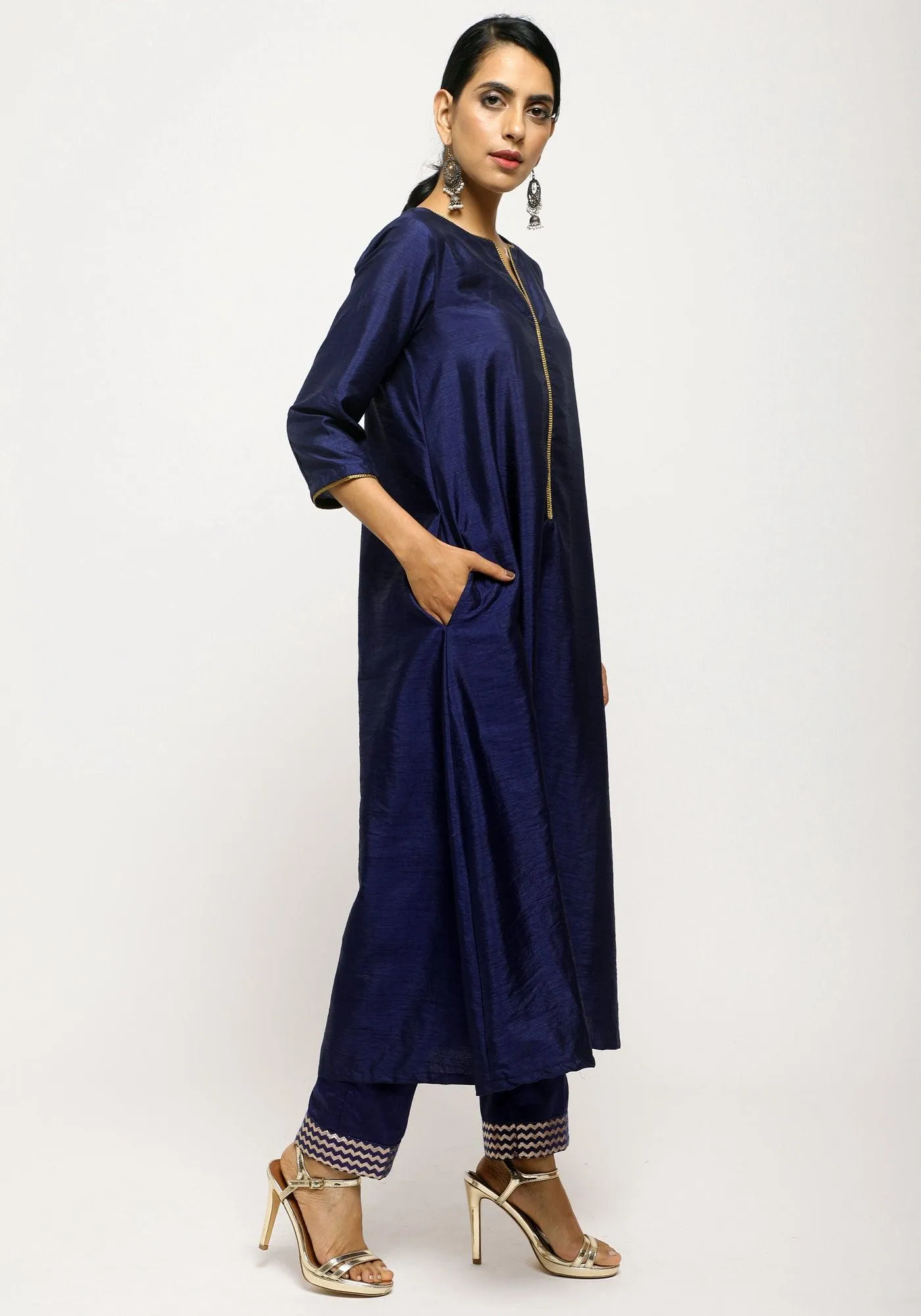 Blue Laced Kurta- Foil Pant