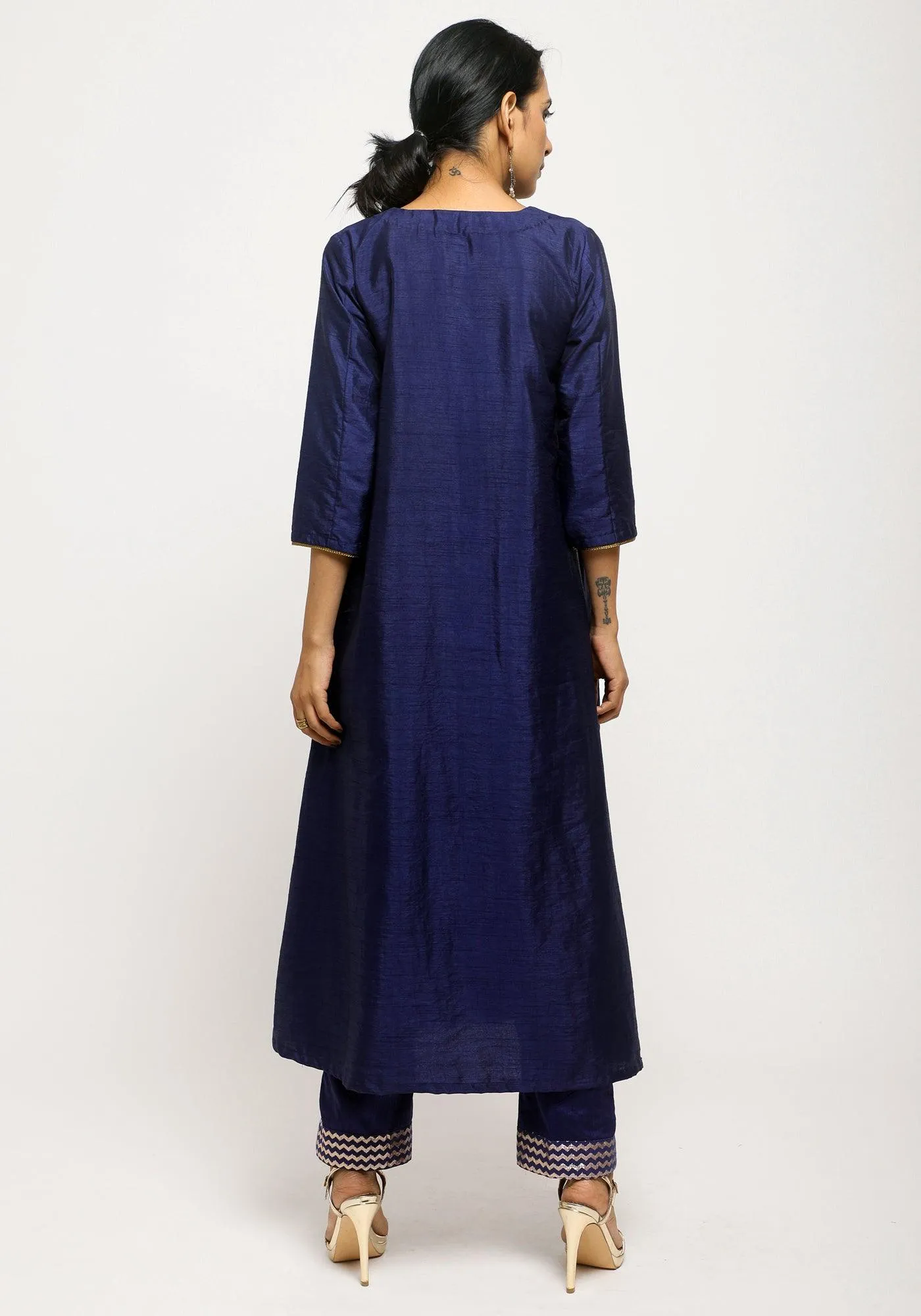 Blue Laced Kurta- Foil Pant