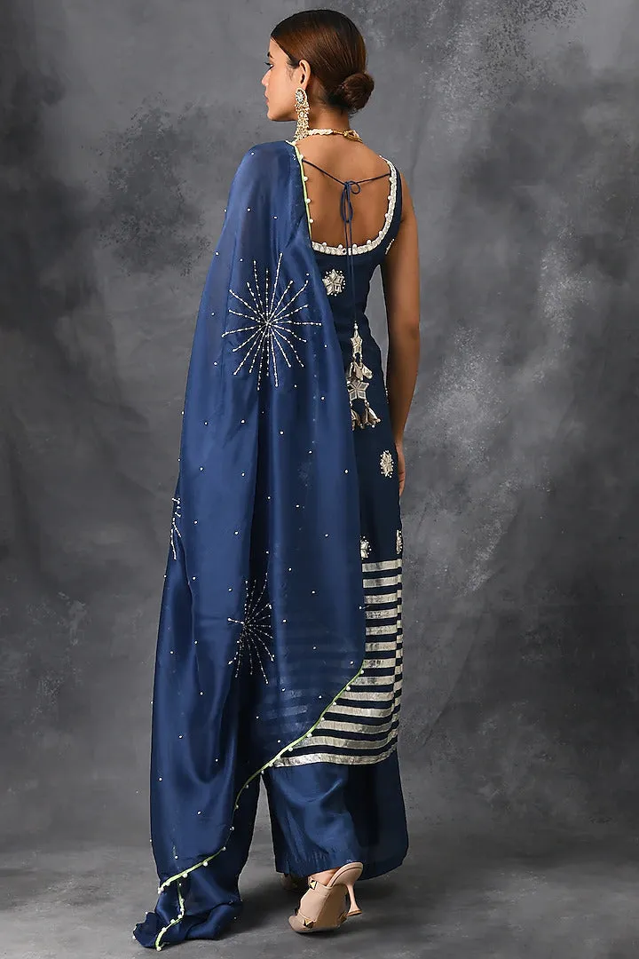 Blue Mirror Sharara Set