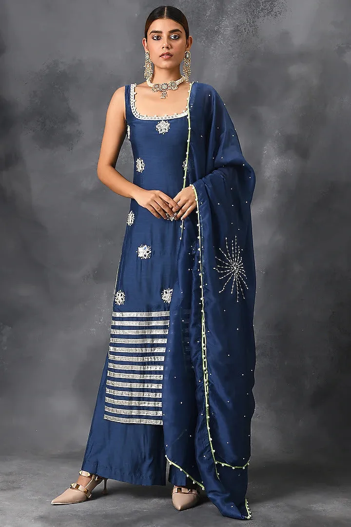 Blue Mirror Sharara Set