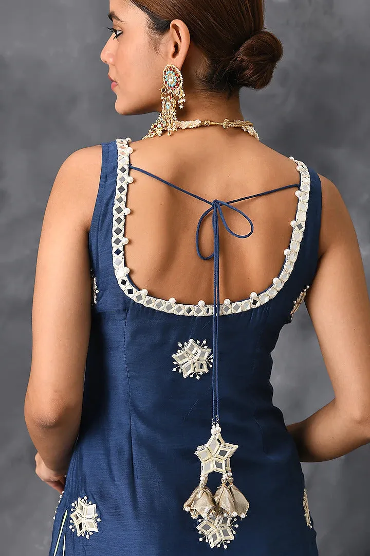 Blue Mirror Sharara Set