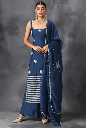 Blue Mirror Sharara Set