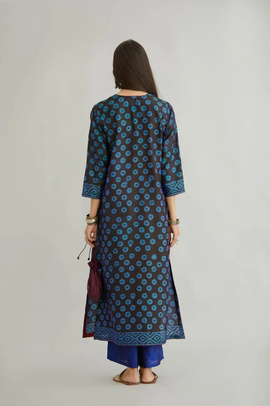 Blue Printed Silk Kurta Set