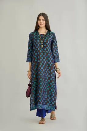 Blue Printed Silk Kurta Set