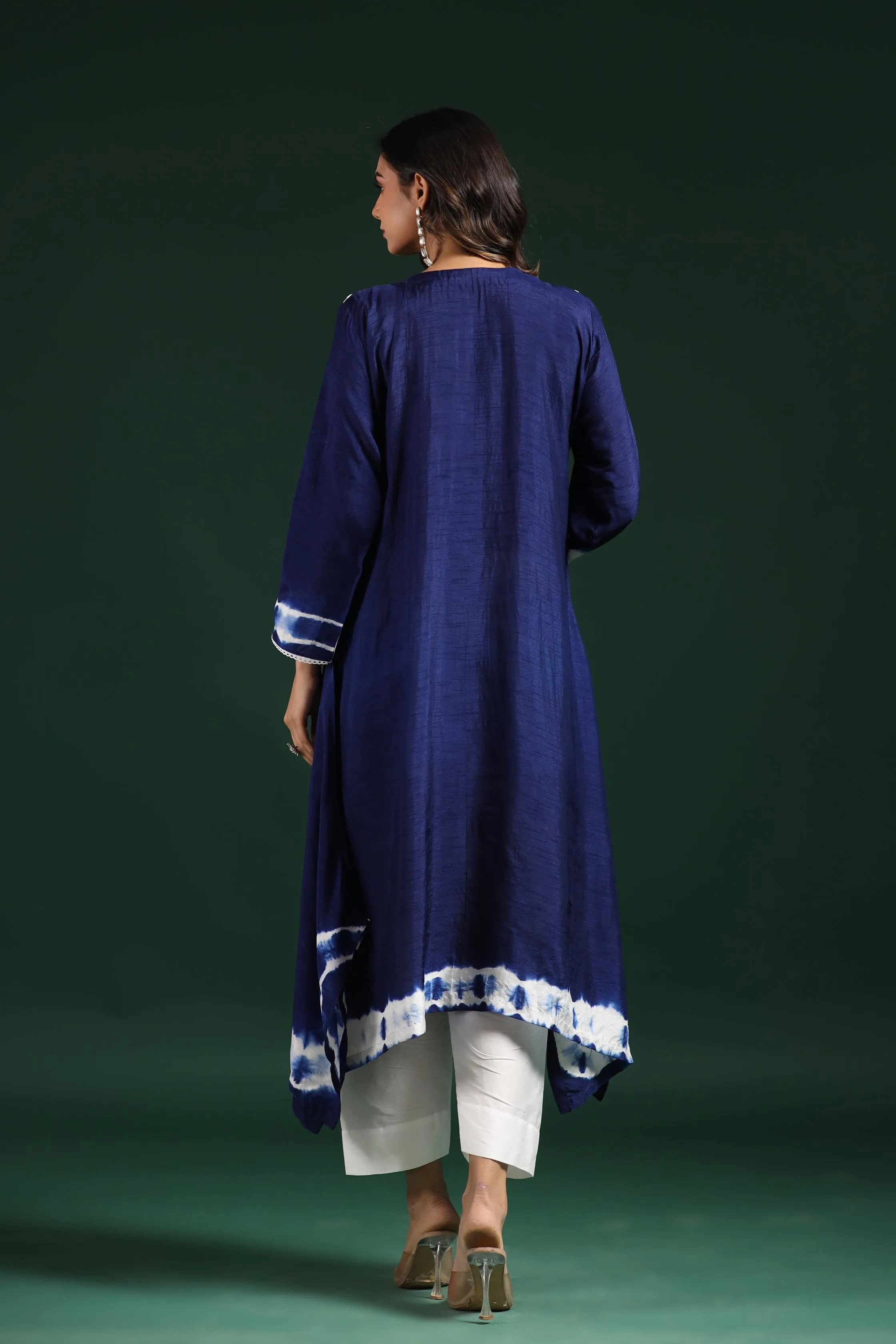 Blue Tie Dye Raw Silk Kurta & Pants Set