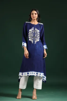 Blue Tie Dye Raw Silk Kurta & Pants Set