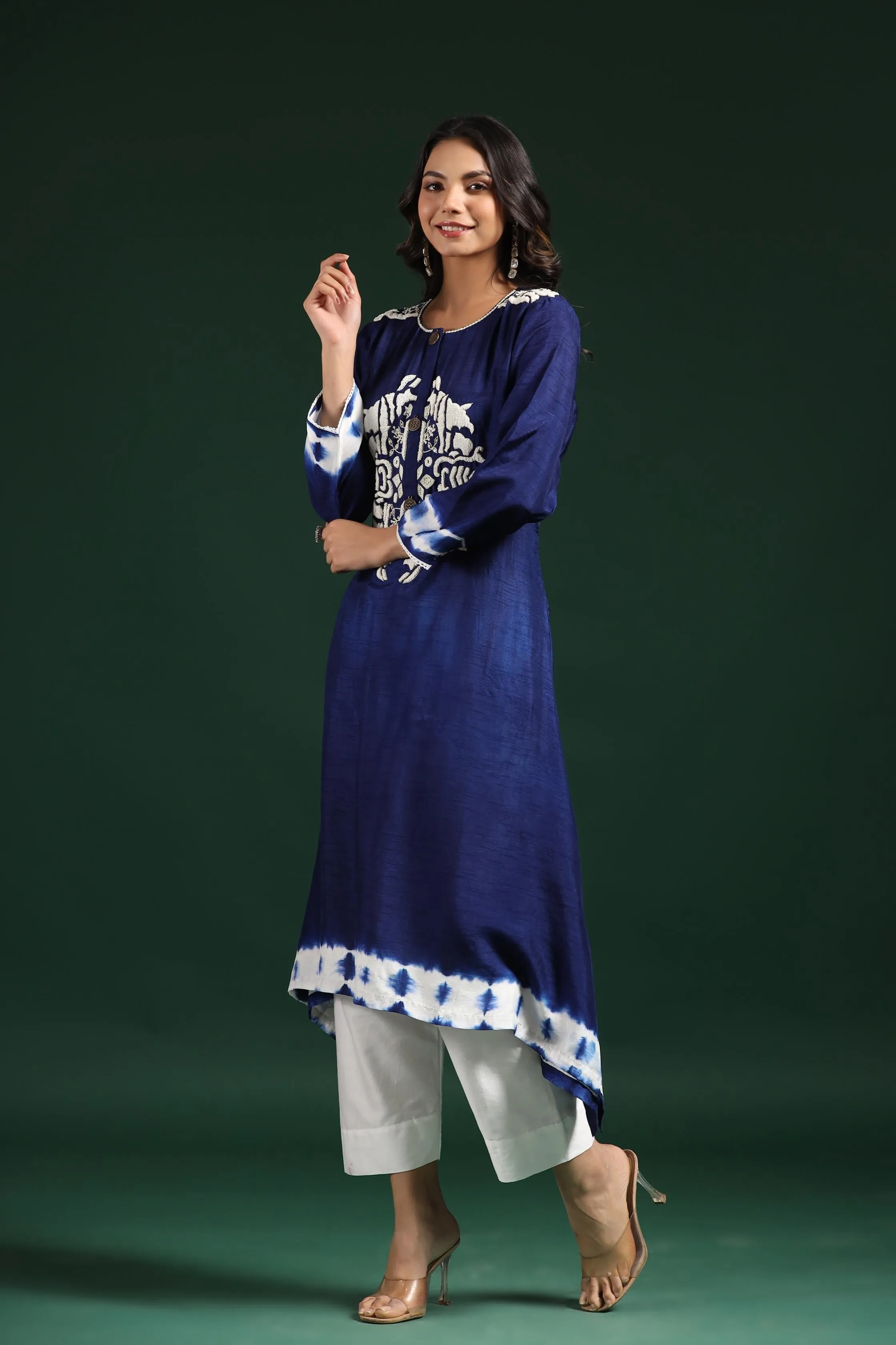 Blue Tie Dye Raw Silk Kurta & Pants Set