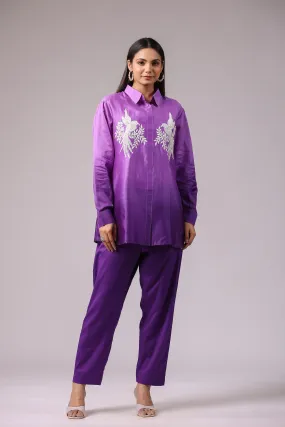 Bright Lilac Embroidered Modal Tussar Silk Co-Ord Set