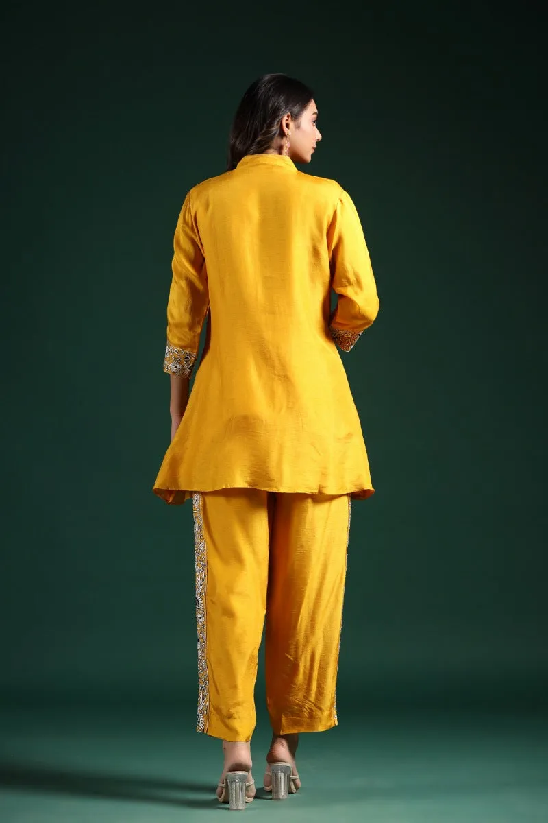 Bright Yellow Embroidered Raw Silk Co-Ord Set