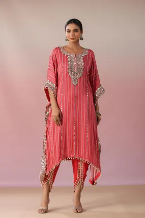 Brink Pink Embellished Premium Silk Kaftan Dhoti Set