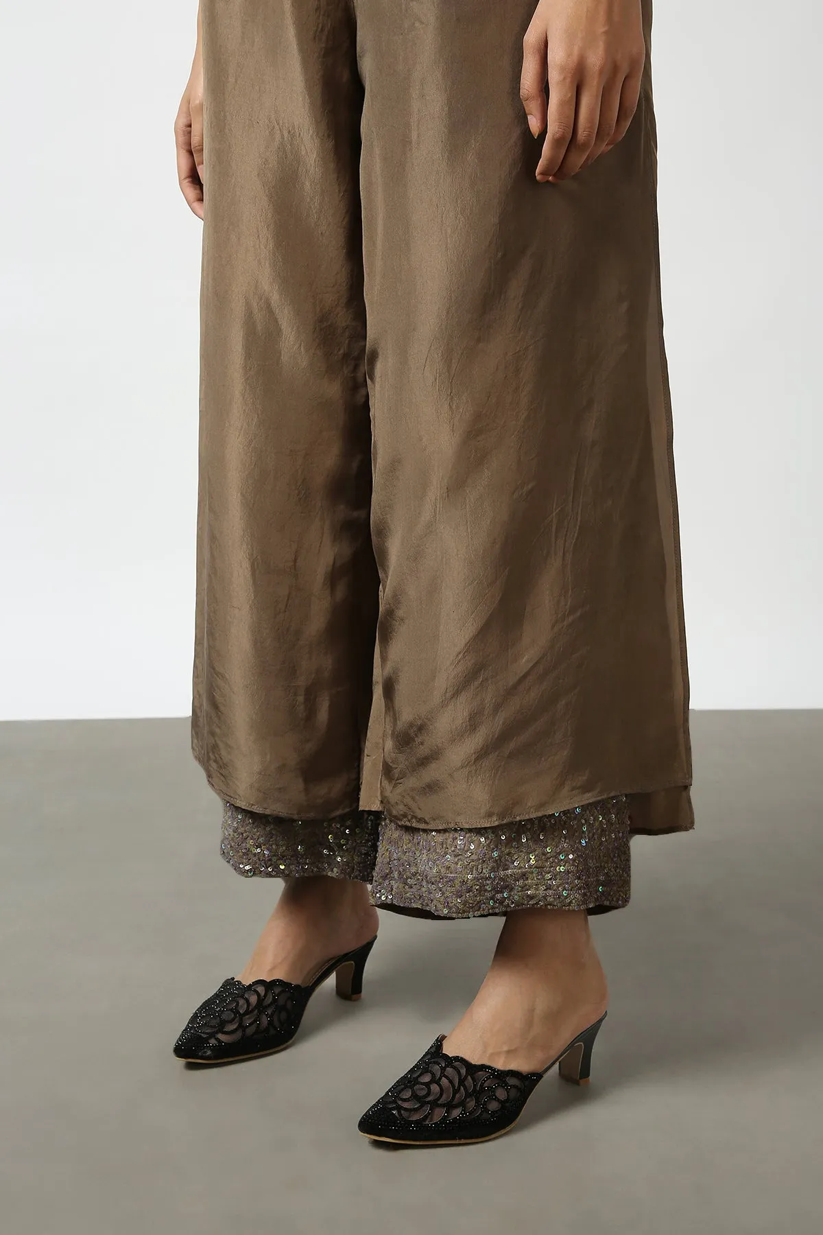 Brown Double Layer Sequenced Pant