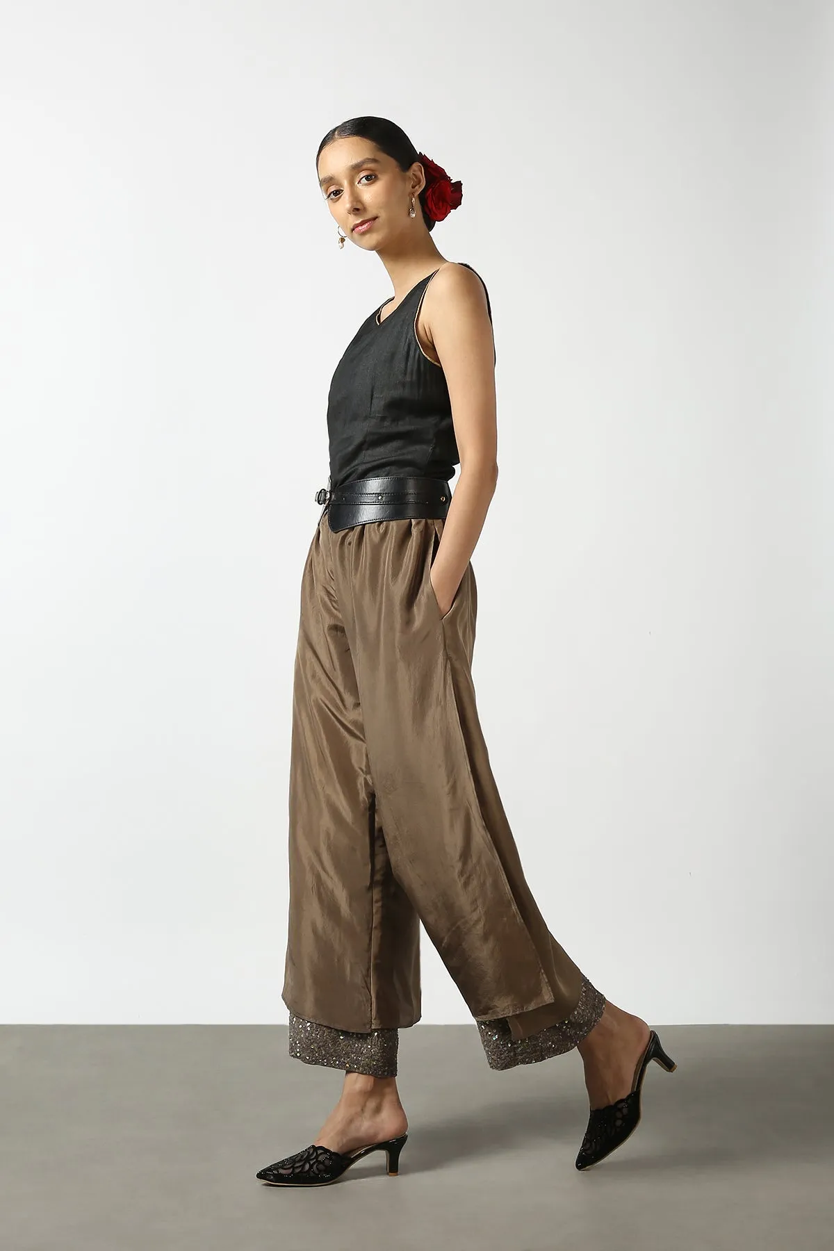 Brown Double Layer Sequenced Pant