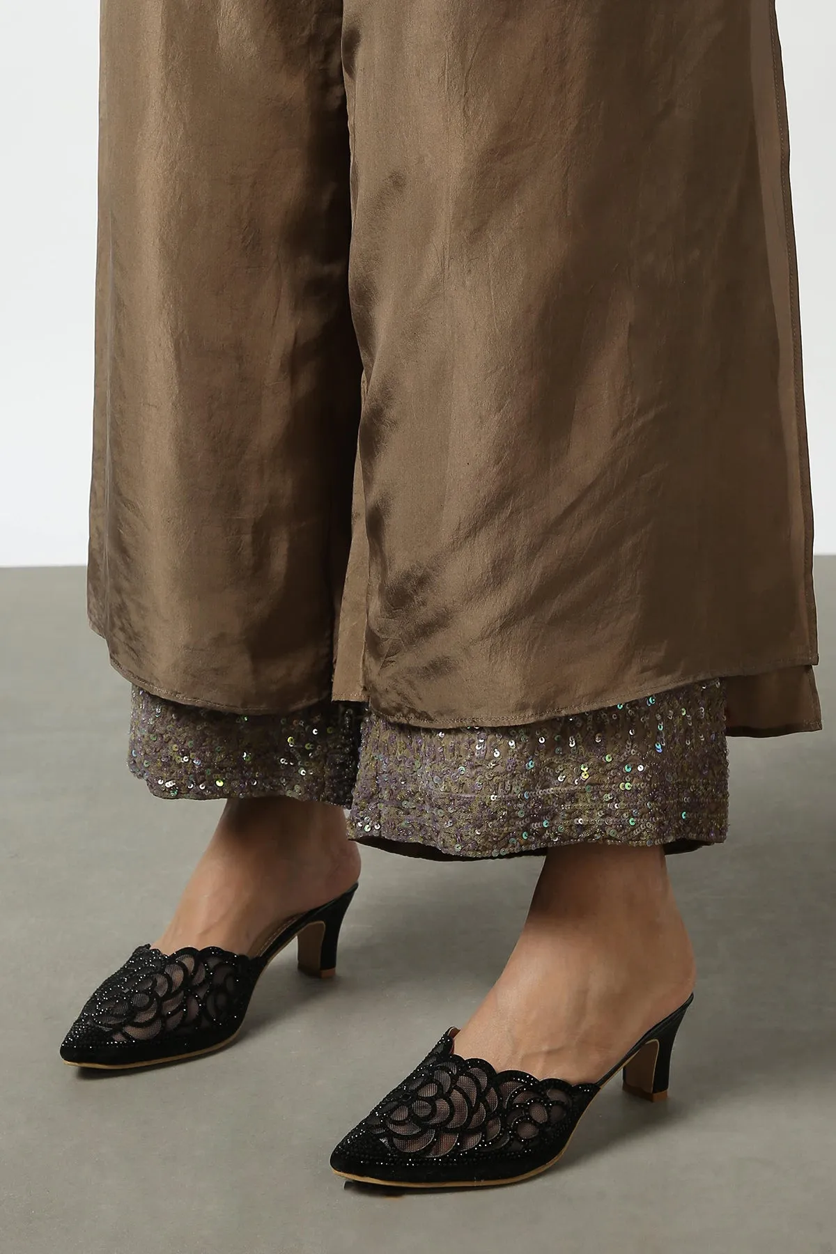 Brown Double Layer Sequenced Pant