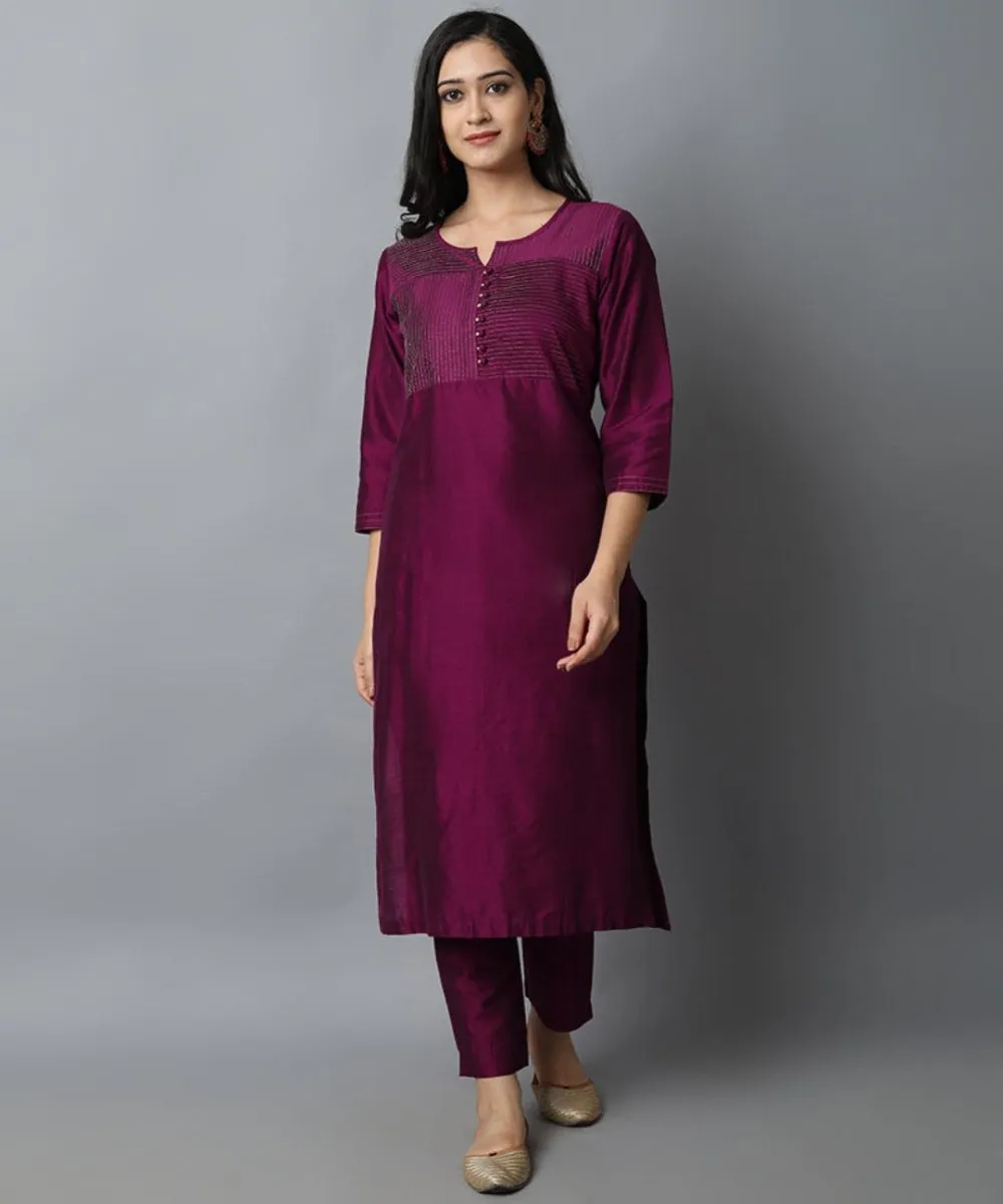 Burgundy Silk Sonapani Kurta Pants Set