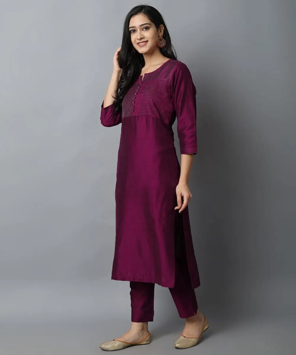 Burgundy Silk Sonapani Kurta Pants Set