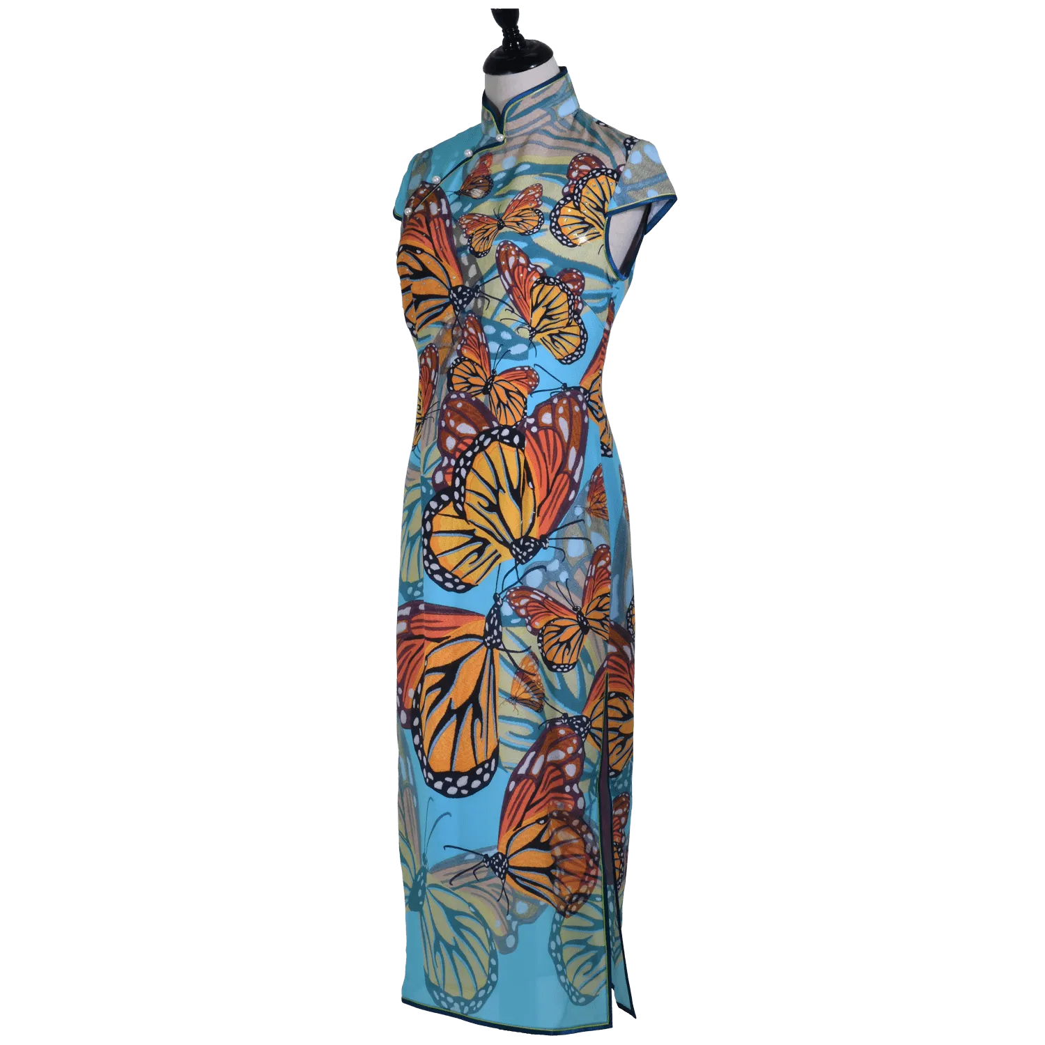 【BUTTERFLY】100% Silk Crystal Cheongsam (Cap Sleeve)