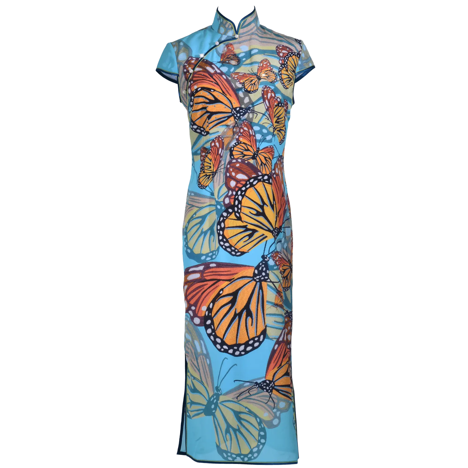 【BUTTERFLY】100% Silk Crystal Cheongsam (Cap Sleeve)