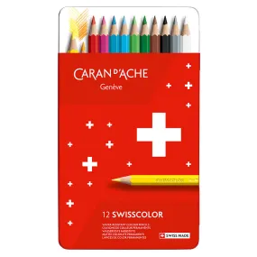 Caran d'Ache Swisscolor Water-Resistant Colouring Pencils Metal Box of 12