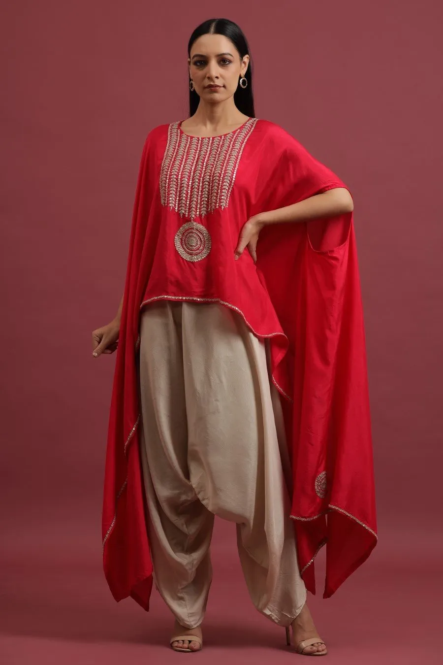 Cerise Pink Pure Silk Tunic with Harem Pants