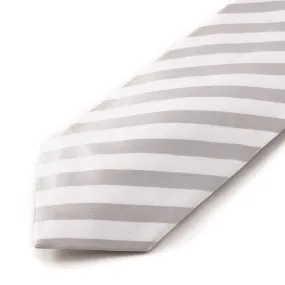 Cesare Attolini Silver and White Striped Silk Tie