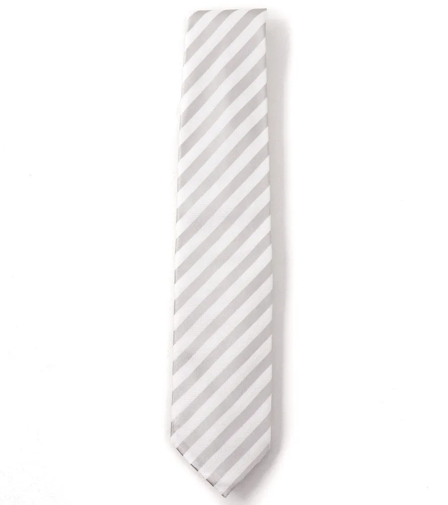 Cesare Attolini Silver and White Striped Silk Tie