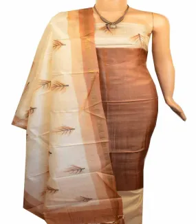 Churidar Material: Top in Tussar Silk, Dupatta in Tussar Silk and Bottom in Cotton Silk (Un-stitched) -180100507