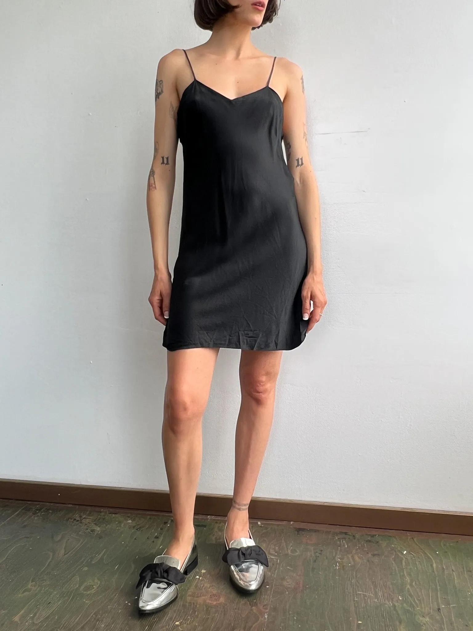 Classic Black Silk Slipdress (S)